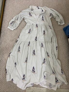 Anthropologie Light Green Striped Sailboat Tiered Maxi Dress